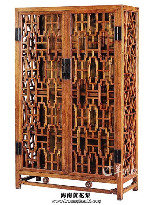 明式黄花梨拼格冰裂纹双门亮格柜(海岩收藏伍炳亮作品)